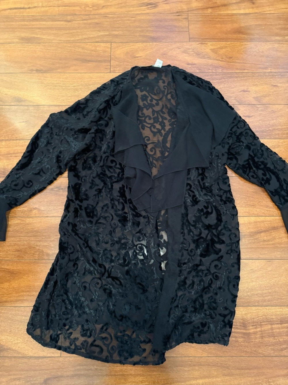 Victoria’s Secret Vintage Gold Label Sheer Velvet Burnout Ruffle Kimono